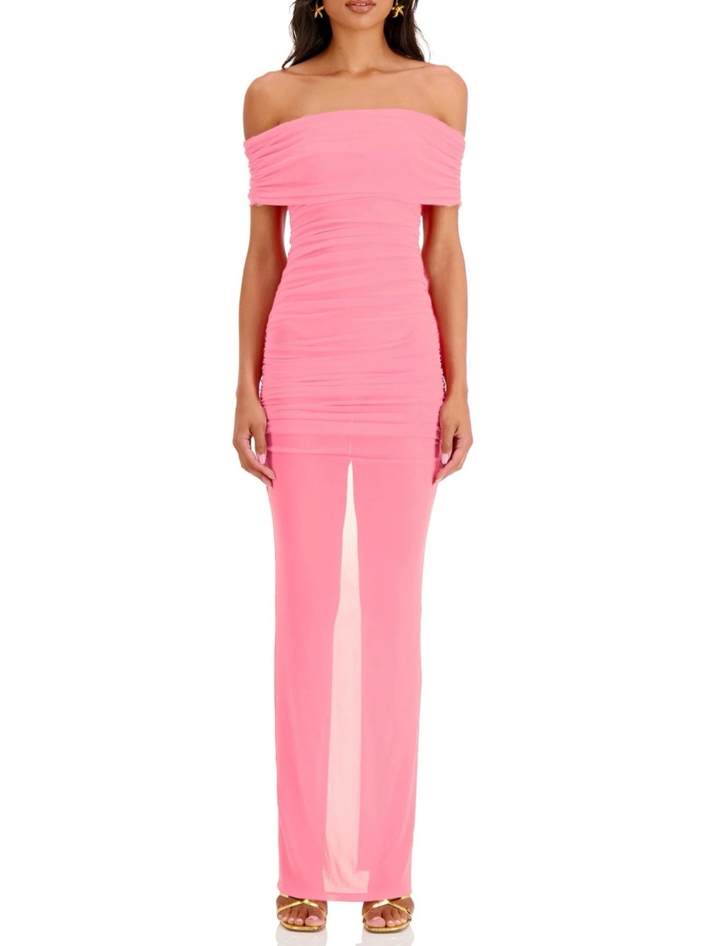 Alamour The Label Pink Off-Shoulder Ruched Maxi Dress